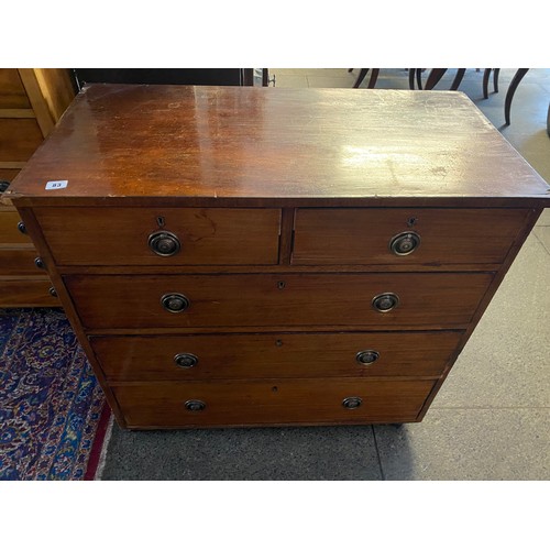 83 - A Georgian mahogany straight front chest fitted two narrow and three wide drawers, on later castors ... 