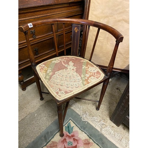 103 - An Edwardian mahogany tub chair, two Victorian mahogany framed dining chairs and an oval wall mirror... 