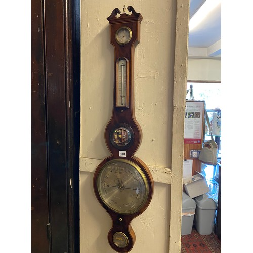 100 - A 19th Century barometer thermometer hygrometer and mirror on a mahogany banjo shaped mount with scr... 