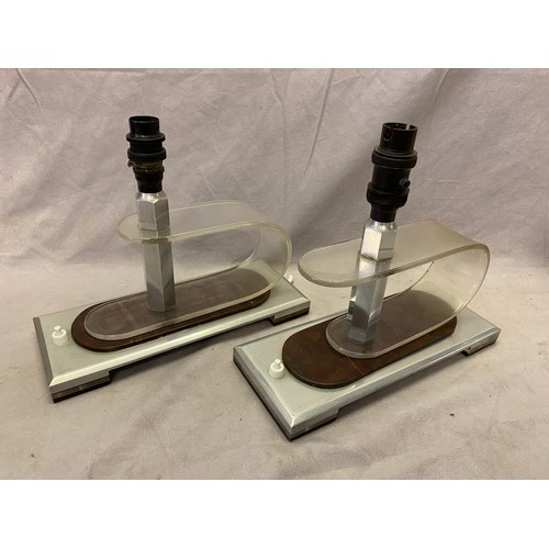 285 - A pair of Art Deco perspex, chrome and wood tablelamp bases