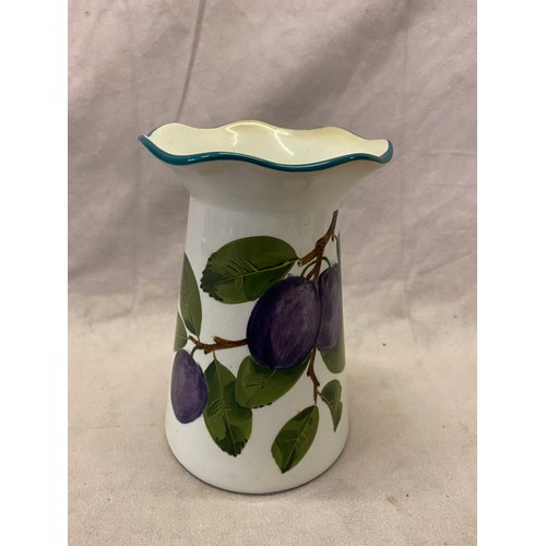 107 - A Wemys pottery vase with frilled neck, painted plums - 5 1/2in. high