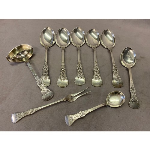 181 - Danish silver flatware by S Johannessen with floral decorated handles comprising:- five tablespoons,... 