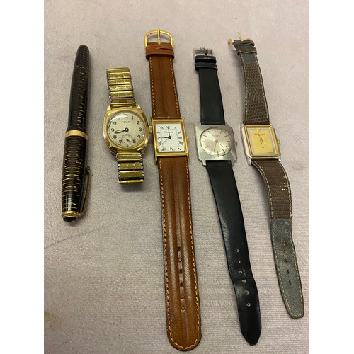 216 - A gentleman's Rotary wristwatch in a 9ct. gold case, on expanding bracelet, three other gentleman's ... 