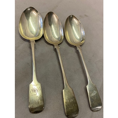 145 - A pair of  Victorian silver tablespoons - Exeter 1854, makers marks for Edwin Sweet and a ditto with... 