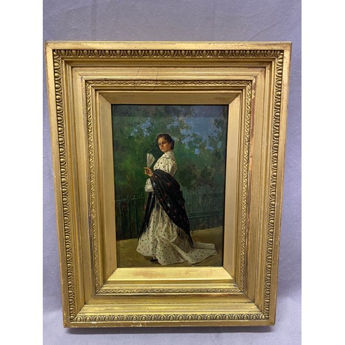 8 - Torrino.  Oils on panel - Portrait of a Spanish Woman, gilt framed - 7 1/2in. x 5in.