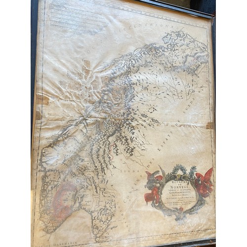 13 - Two 17th Century maps of Norwege by G Sanson Geographie Ordinaire Du Roy, framed and glazed - 23in. ... 