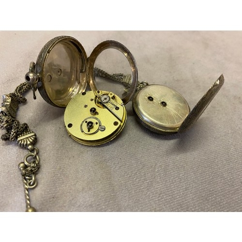 241 - A lady's open face fob watch with white enamel dial, in a Continental silver case and one other on a... 