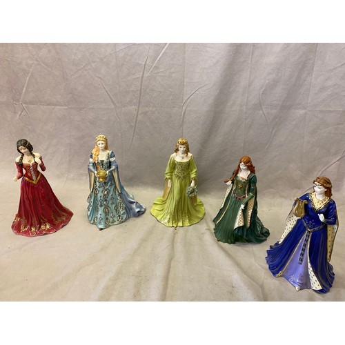 117 - Five Royal Worcester limited edition figures each no.586 of 7500 - Golden Girl of May, The Princes o... 