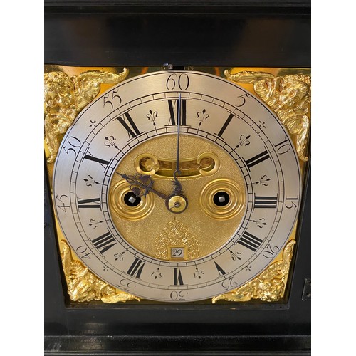 87 - A late 17th Century table clock by Richard Fennell of Kensington with 7in. square brass dial, cherub... 