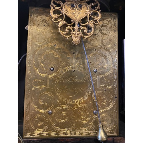 87 - A late 17th Century table clock by Richard Fennell of Kensington with 7in. square brass dial, cherub... 