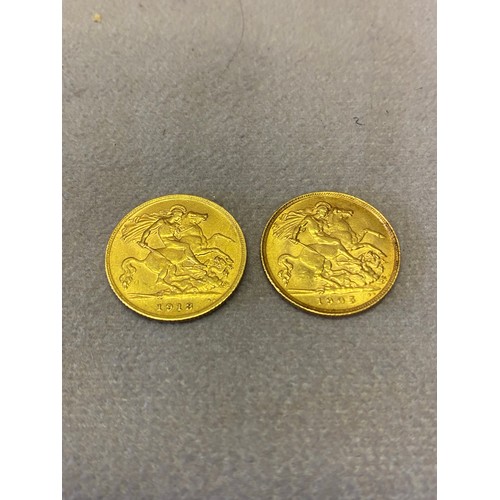 264 - An Edward VII gold half sovereign dated 1905 and a George V gold half sovereign dated 1913

Please n... 