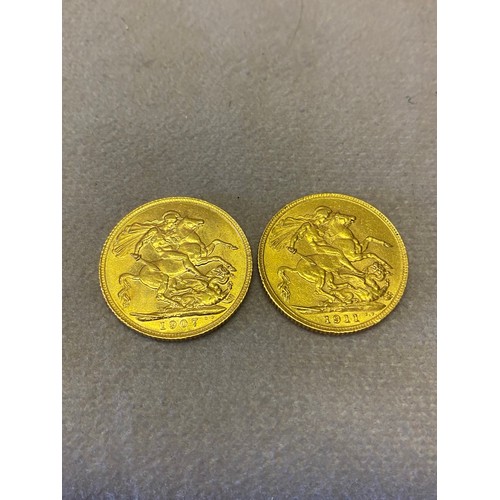 263 - A George V gold sovereign dated 1911 and an Edward VII gold sovereign dated 1907

Please note buyers... 