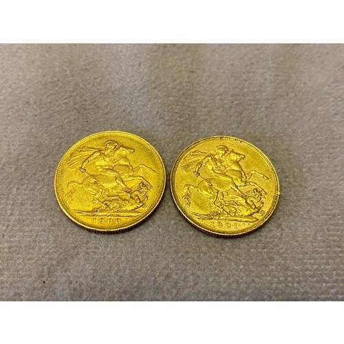 257 - Two Victorian gold sovereigns dated 1900 and 1901

Please note buyers premium does not apply to the ... 