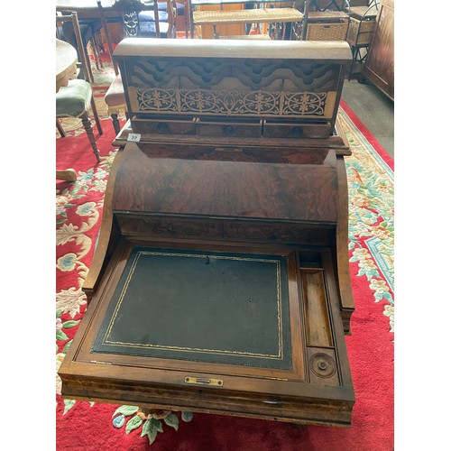 22 - A Victorian walnut and satinwood inlaid Davenport with pop up stationery compartment, hinged writing... 