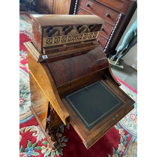 22 - A Victorian walnut and satinwood inlaid Davenport with pop up stationery compartment, hinged writing... 