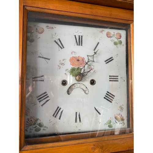 75 - An antique longcase clock with square enamel painted dial, eight day movement, in a pine case