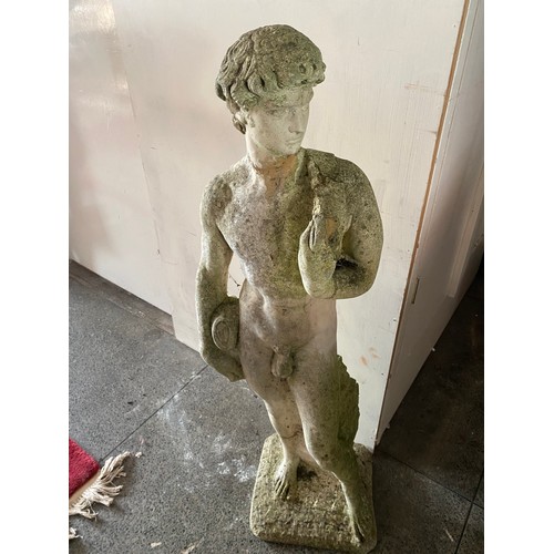 92 - A concrete garden statue of a classical lady - 48in. high and one other of David (af)