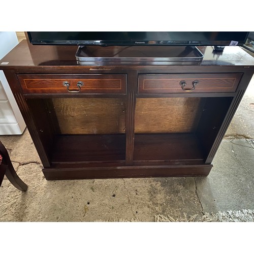 48 - A stained beech half round cabinet fitted two tambour doors - 20in. wide and a mahogany bookcase fit... 