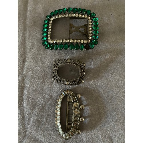 284 - A large green and white paste set steel buckle, an oval ditto set white paste and a 19th Century ste... 