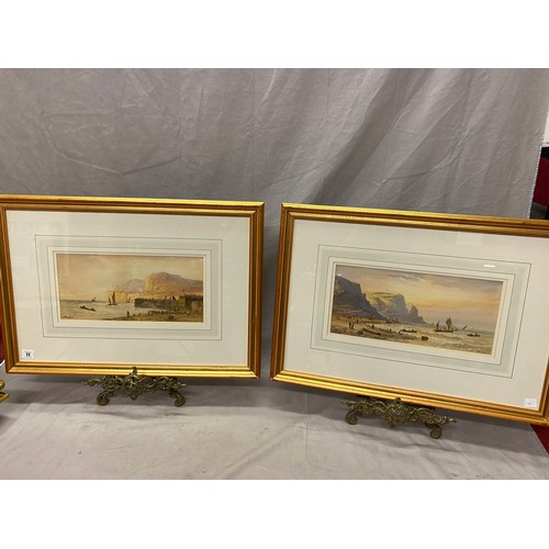 11 - Lewis.  A pair of watercolours - Beach scenes with fishing boats and figures, gilt framed and glazed... 