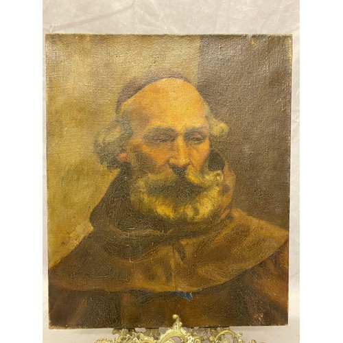 16 - Oils on canvas - Head and shoulders portrait of a monk, unframed - 18in. x 15in.