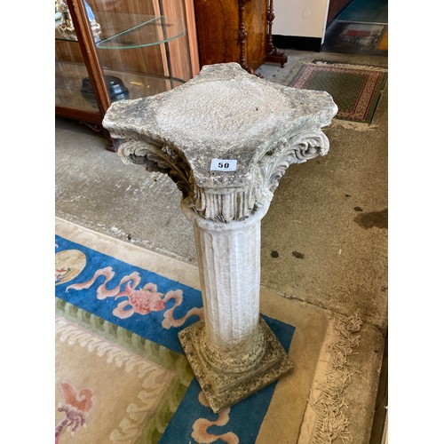 50 - A concrete garden pedestal with acanthus leaf capital - 25in. high and three other concrete garden c... 