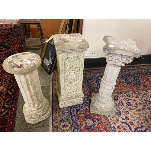 50 - A concrete garden pedestal with acanthus leaf capital - 25in. high and three other concrete garden c... 