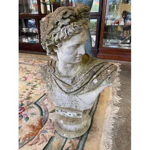 60 - A concrete bust - Head and shoulders of a classical male figure on acanthus leaf clad base - 49in. h... 