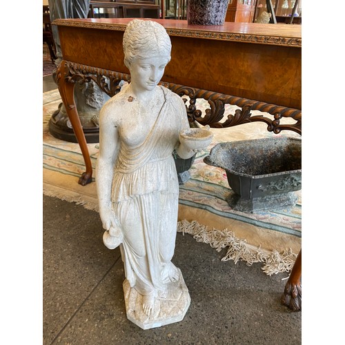 49 - A concrete garden ornament in the form of a classical lady holding a bowl - 32in. high and one other... 