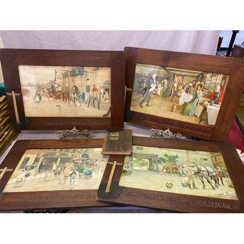 35 - A set of six coloured prints after Cecil Aldin, each in an oak frame with carved title comprising:- ... 