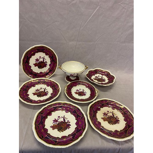 100 - A 19th Century Spode Imperial china part dessert service, claret border with floral centres comprisi... 