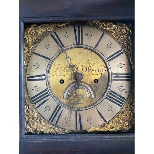 63 - An antique longcase clock by Joseph Salter of Oswestry with brass dial, pierced brass spandrels, dat... 