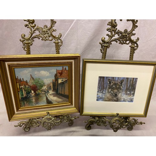 14 - Joel Kirk.  A watercolour - Winter forest scene with wolf, framed and glazed - 6 1/2in. x 4 1/2in. a... 