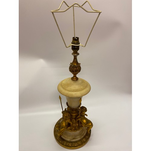 316 - A marble tablelamp base with ormolu cherub decoration - 18in. high approx.