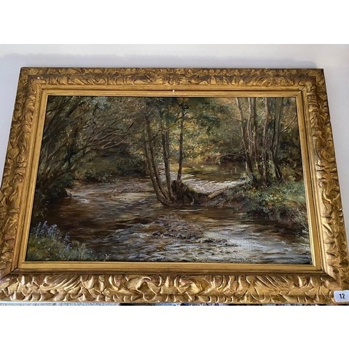 12 - Sir Arthur  S Cope.  Oils on canvas  entitled Under Trelaske Wood, gilt framed - 15in. x 24in.