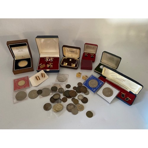 341 - A quantity of coins various, cufflinks etc..