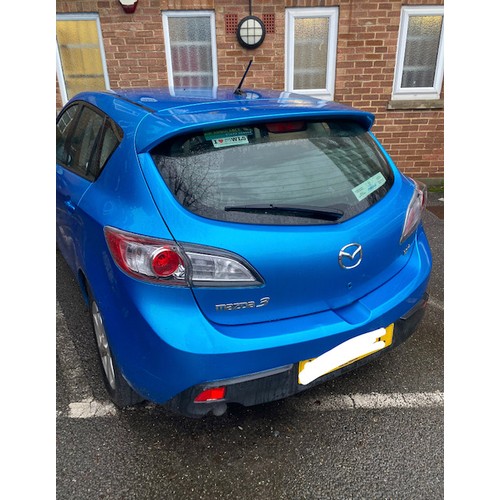 1 - A Mazda 3 1.6d TS2 motor car, 59 registration, manual, 32000 miles approx., new mot - no V5 and no s... 