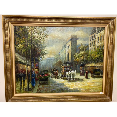 1017 - Sita.  Oils on canvas - Paris street scene with carriages, framed - 35in.x  47in.