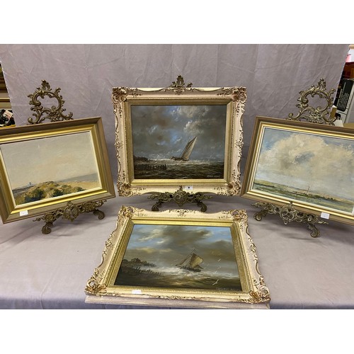 1005 - Graham Hedges.  A pair of oil paintings of boats on stormy seas, framed - 12in. x 15 1/2in. and two ... 