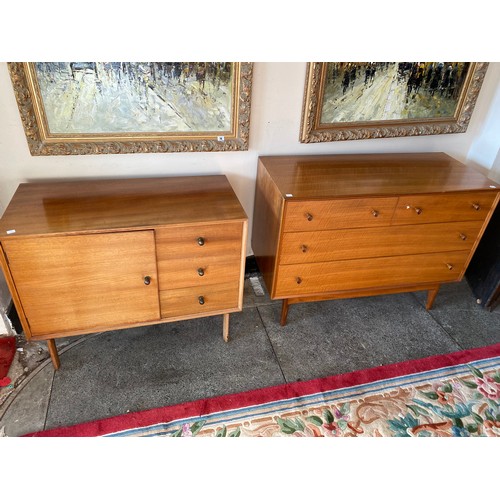 1115 - A 1950's mahogany side cabinet fitted three drawers - 36in. wide, a similar sideboard fitted four dr... 