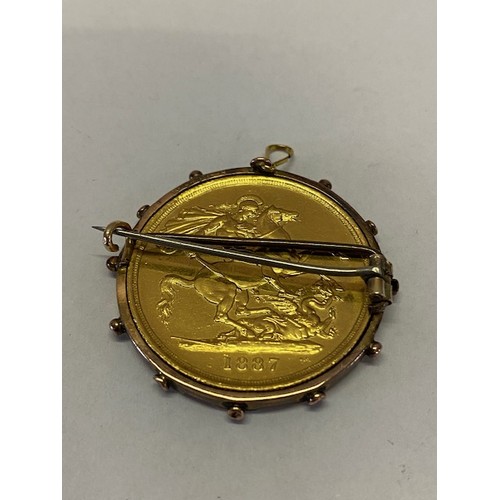 226 - A Victorian £2 gold coin in a 9ct. gold frame as a pendant/brooch