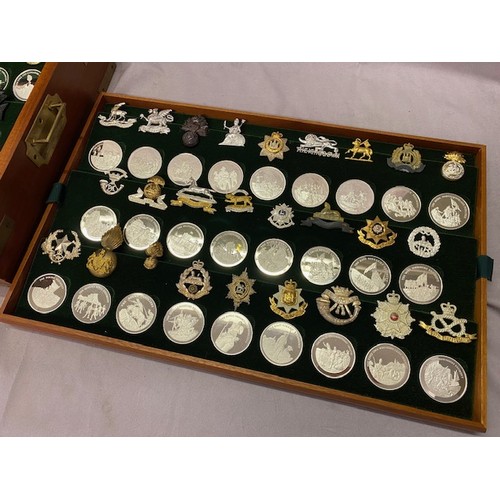 168 - A set of fifty two Great British Regiments silver proof medallions and relating cap badges in fitted... 