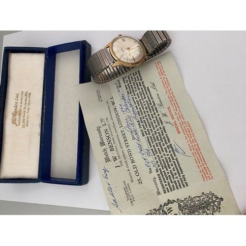 257 - A gentleman's wristwatch by J.W Benson, in a 9ct. gold case, on an expanding bracelet, in original J... 