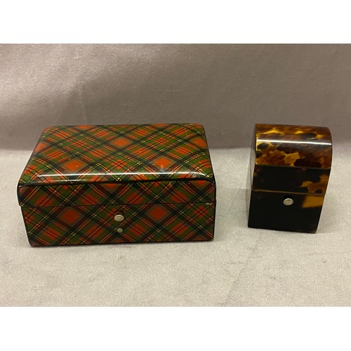 327 - A 19th Century tortoiseshell box with dome shaped lid the interior fitted glass scent bottle and a T... 