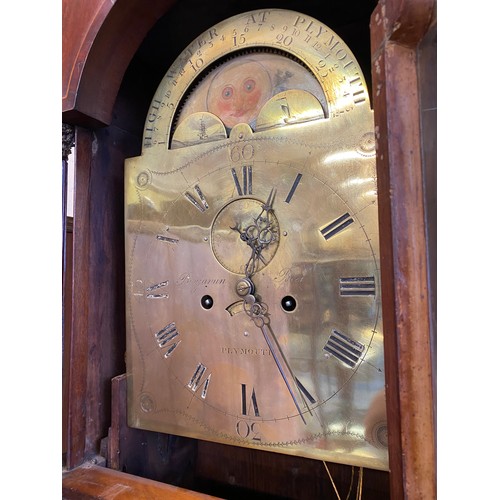 84 - A 19th Century longcase clock by Benjamin Beer and Plymouth with engraved brass dial, moonphase and ... 