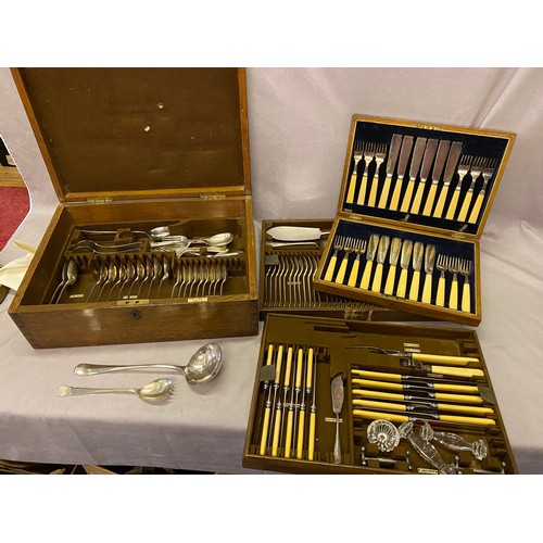 176 - A Mappin and Webb canteen of silver plated flatware and a case of twelve pairs of silver plated fish... 