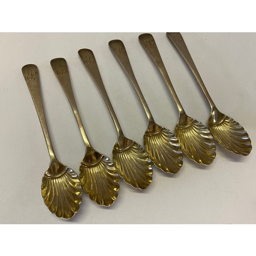 159 - Six Georgian silver teaspoons with shell pattern bowls, various dates