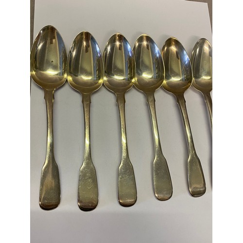 160 - A set of six Georgian silver dessert spoons with fiddle pattern handles - London 1810, makers marks ... 