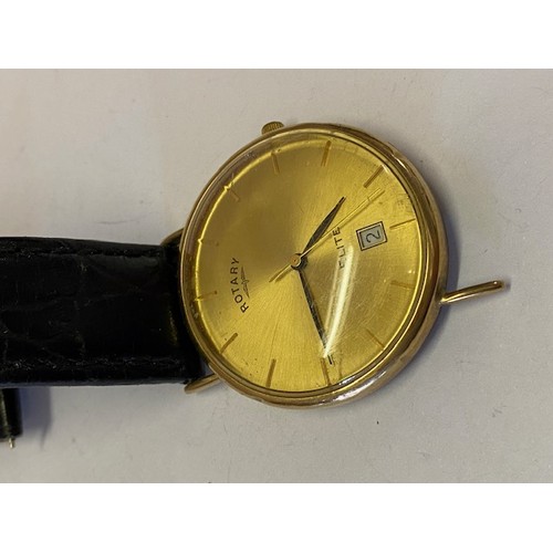 219 - A gentleman's Rotary wristwatch in a 9ct. gold case, on brown leather strap