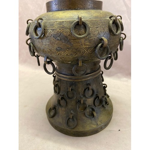 291 - A large antique Chinese bronze Gu vase, the body decorated with stiff leaves and geometric patterns,... 